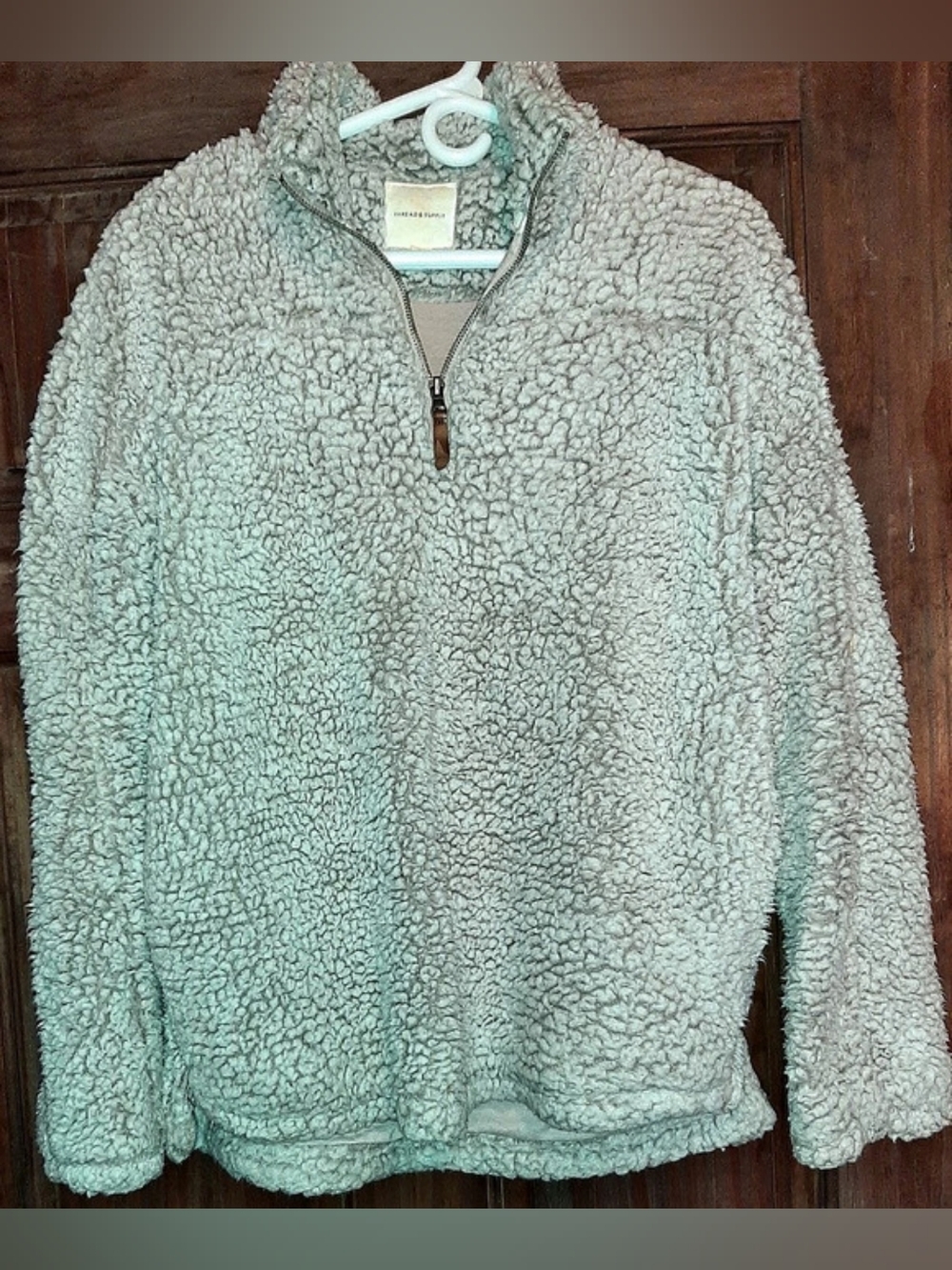 Thread & Supply Sherpa Fleece Pullover Teddy Jacket Smoke Pink/Beige Small